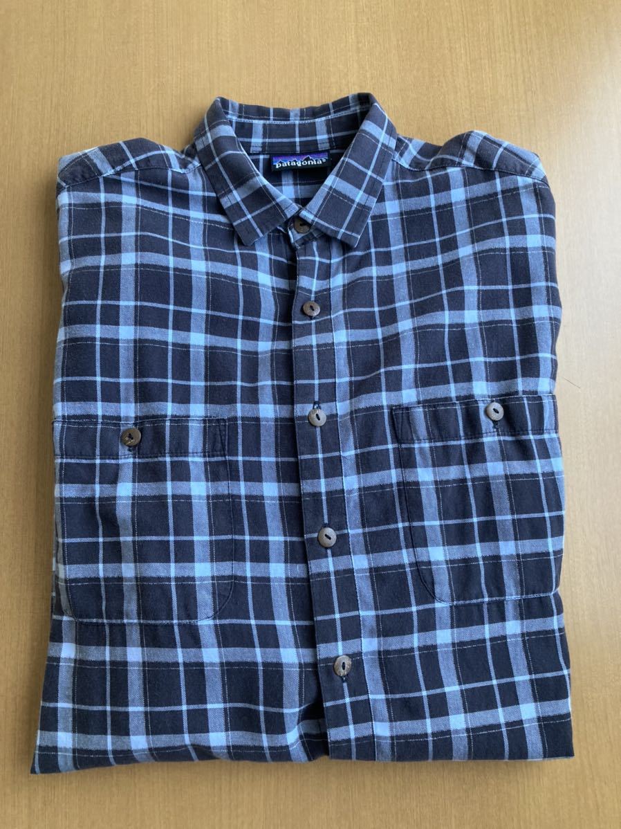 2001年 patagonia l/s shirt フランネル長袖シャツ black×navy M size made in portugal パタゴニア