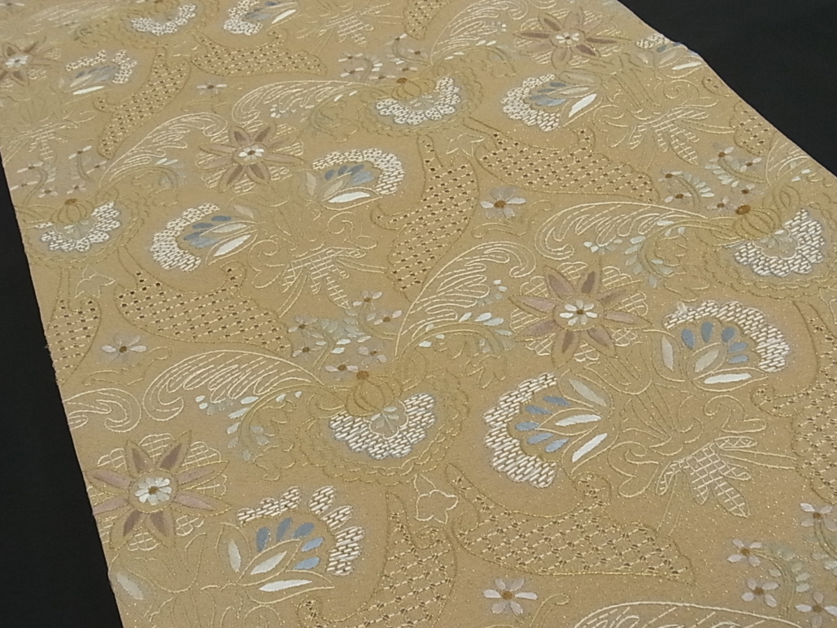 着物屋こころ□極上 六通柄袋帯 中国三大刺繍 汕頭刺繍 スワトウ刺繍