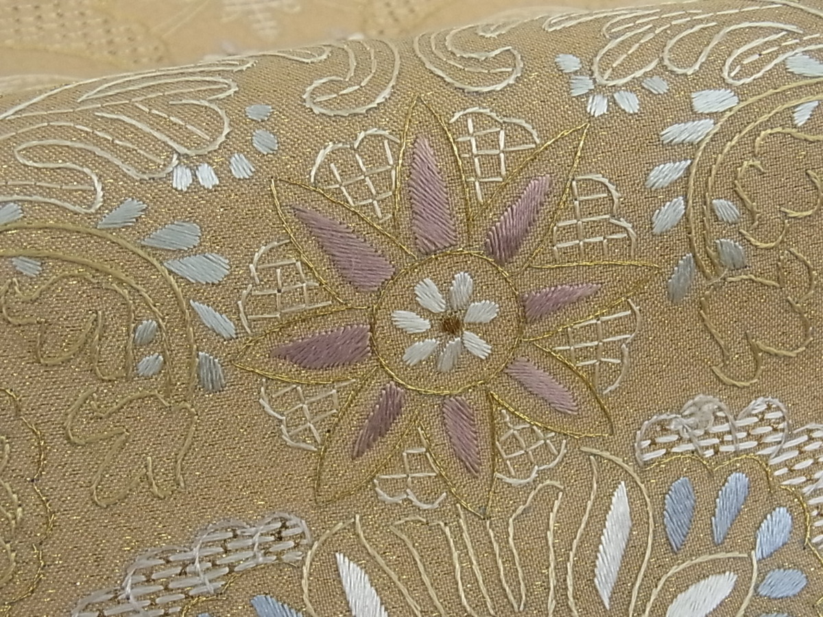 着物屋こころ□極上 六通柄袋帯 中国三大刺繍 汕頭刺繍 スワトウ刺繍