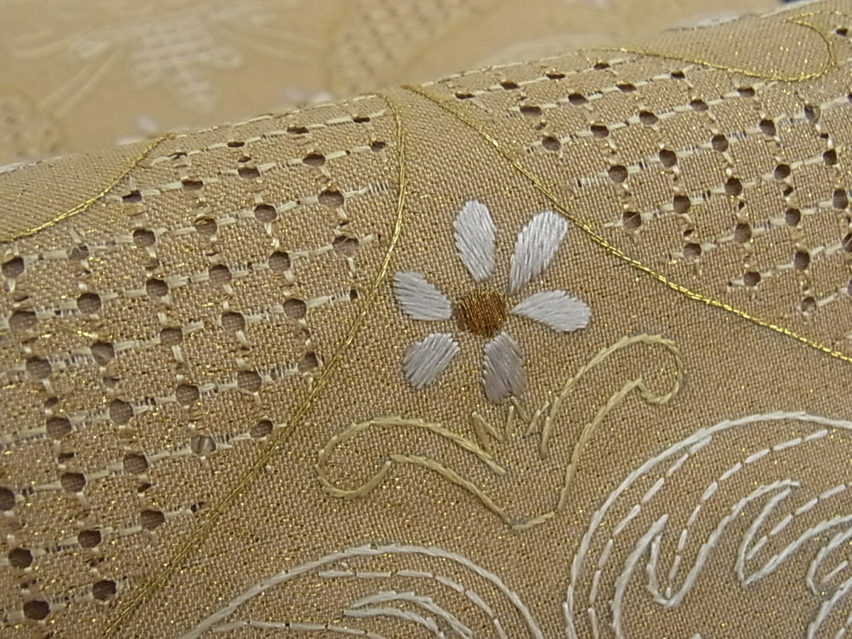 着物屋こころ□極上 六通柄袋帯 中国三大刺繍 汕頭刺繍 スワトウ刺繍