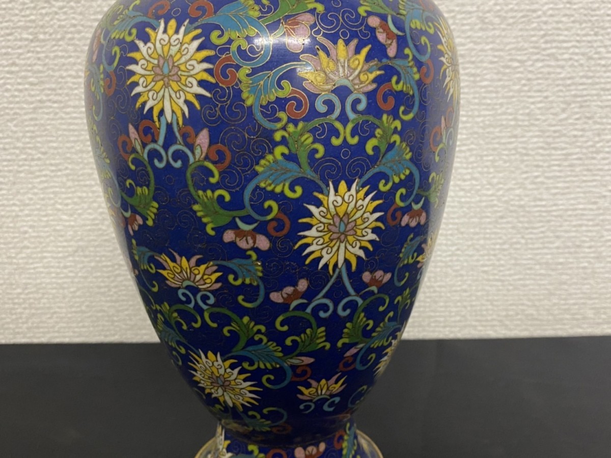蔵出し 希少 中国美術 清代末期 静遠堂製 七宝花瓶 花唐草文 花柄 壺 