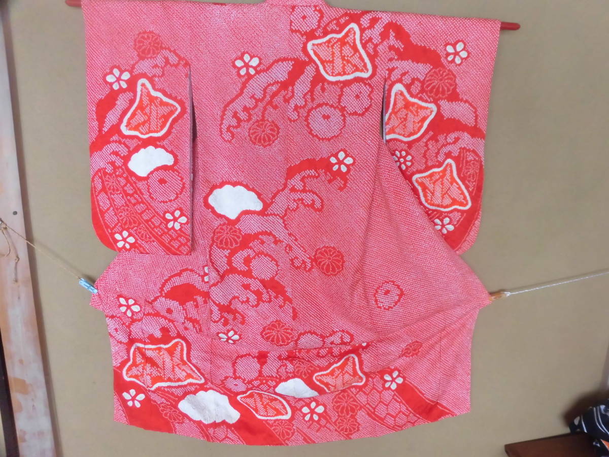 正規品，人気SALE 遊月 七五三 赤地 総鹿の子疋田絞り 四つ身きもの(7歳着物)｜売買されたオークション情報、yahooの商品情報をアーカイブ公開 - オークファン 7歳着物