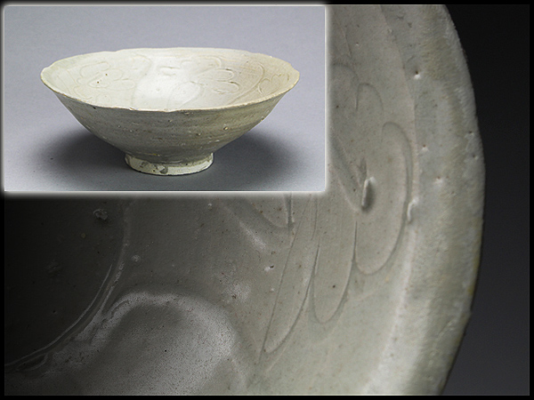 BN566 影青釉刻花紋花口碗・青釉碗・青磁碗・青瓷碗☆中国古玩