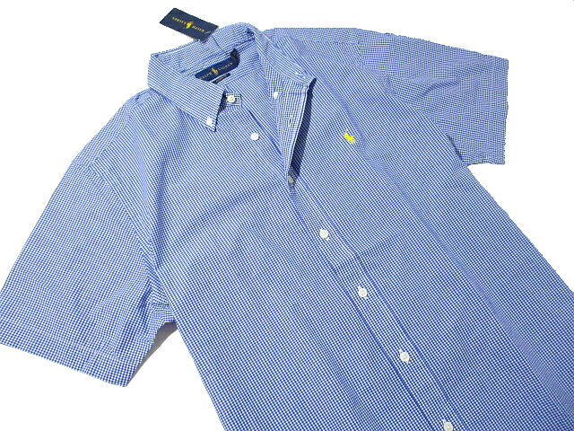 定価1.7万▼ 国内正規品　新品　ポロ ラルフローレン　ギンガムチェック　青 白　半袖シャツ　POLO RalphLauren　未使用　Mサイズ　ブルー