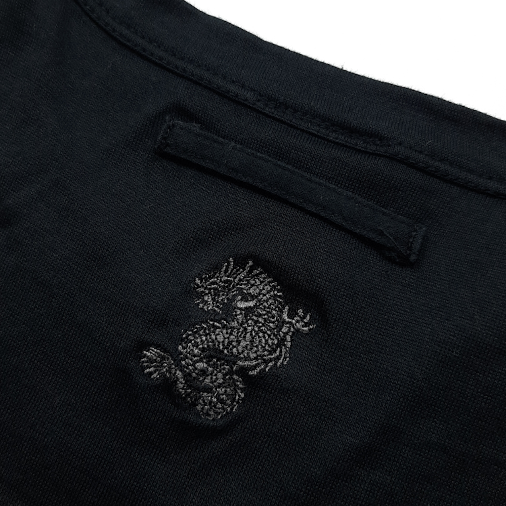 Jean Paul GAULTIER ゴルチエ ドラゴン 刺繍 ショルダーボタン Tシャツ 黒 48 龍
