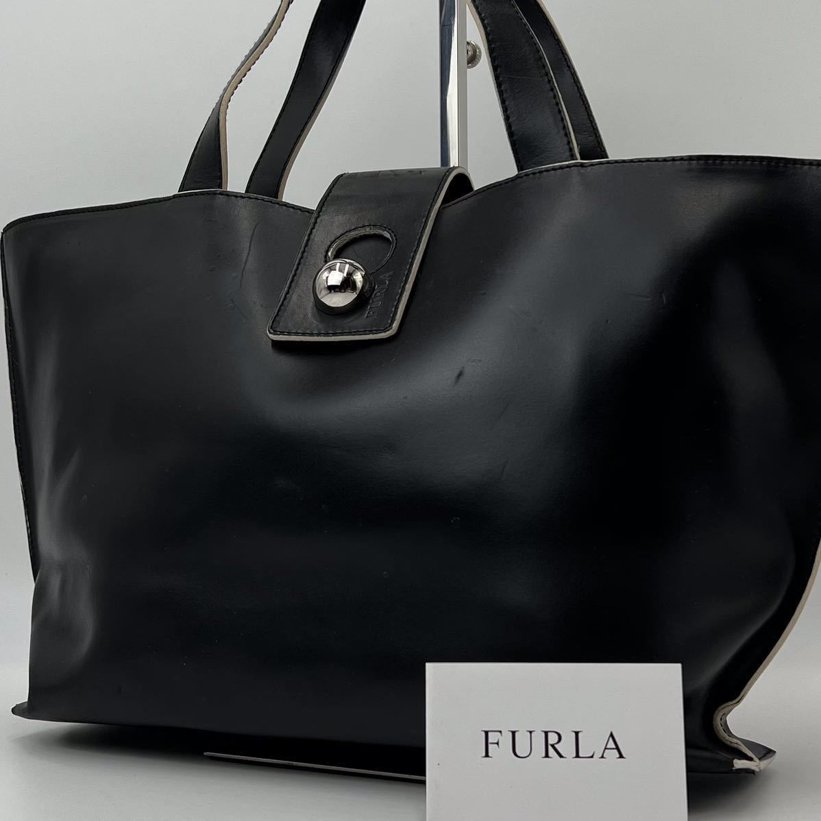 FURLA トートバッグ ビジネス ブラック オールレザー 自立 お買い得