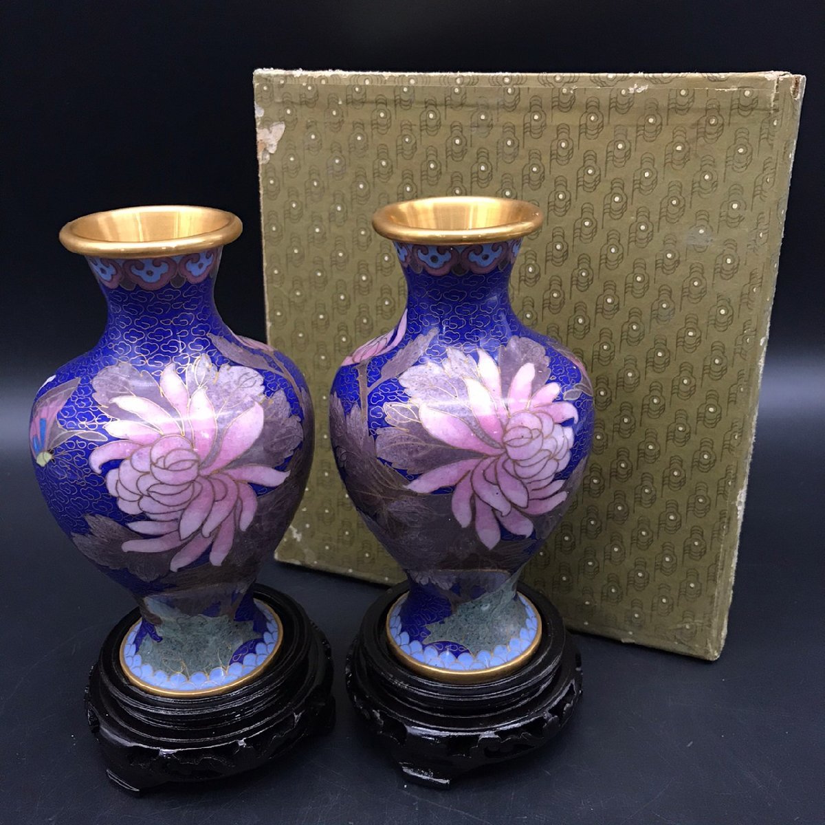 本物保証，大人気 RT0809-12-3 中国制造 七宝焼 2つセット 花瓶 花器 花入