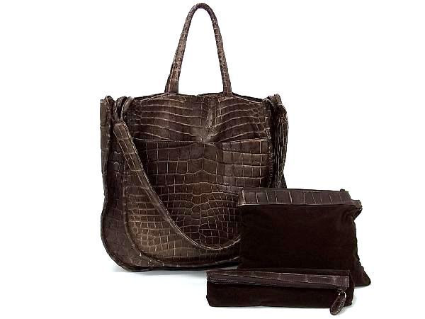 1円 □極上□本物□JRA公認□美品□ クロコダイル 2WAY ハンドバッグ 