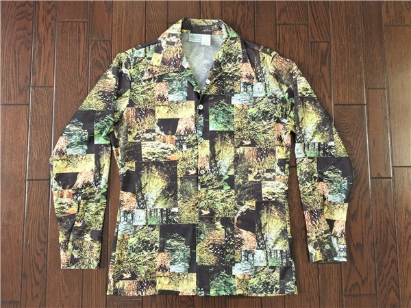 Ｋｍａｒｔ ケーマート ビンテージ フォトプリント シャツ M 総柄 森 森林 花 自然 ピクチャー ディスコ ７０ｓ ７０年代 ヒッピー 70s Kmart ケーマート フォト アメリカ古着 DRESS