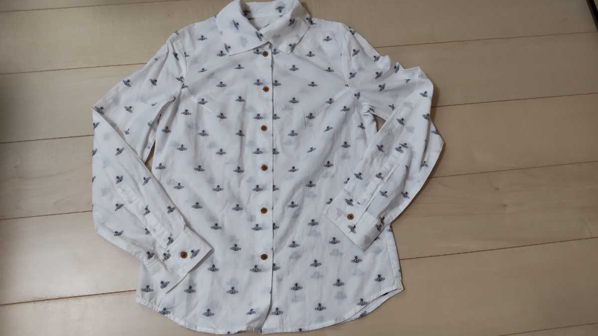 美品★ヴィヴィアンウエストウッド長袖シャツ　3 vivienne westwood 白シャツ Vivienne Westwood ヴィヴィアンウエストウッド デザイン ボーダー 0