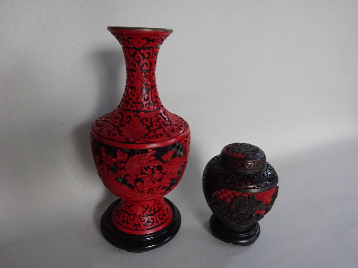 中国堆朱花瓶と茶壷 2点 ⁄ Yahoo!オークション 堆朱 (金属工芸 中国堆朱花瓶と茶壷 2点 ⁄ Yahoo!オークション 堆朱 (金属工芸