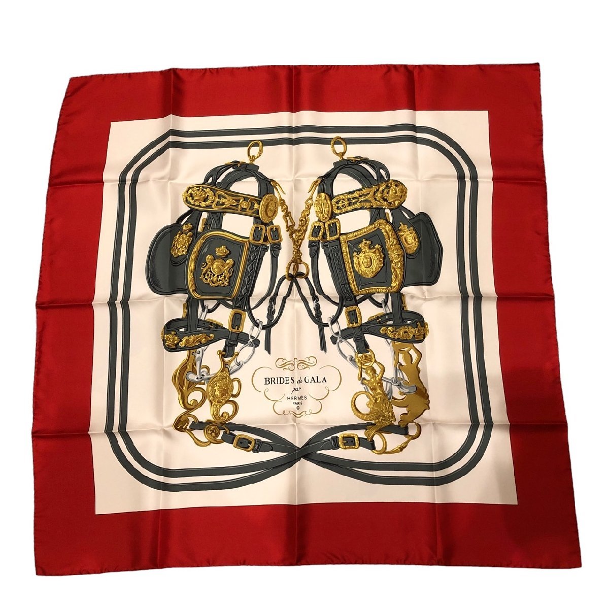 【100%新品，本物保証】 HERMES エルメス カレ90 スカーフ シルク BRIDES de GALA 式典用馬勒 箱付き(スカーフ)｜売買されたオークション情報、yahooの商品情報をアーカイブ公開 - オークファン 服飾小物