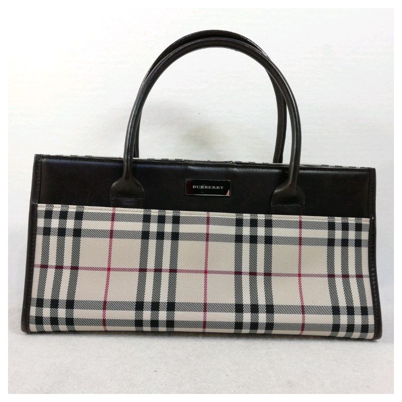ノバチェック バーバリー ハンドバッグ キャンバス レザー BURBERRY