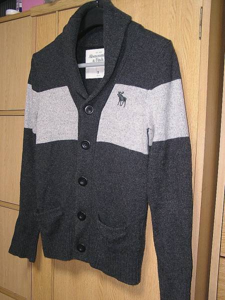 A&Fショールカラーウールニット/濃淡グレー/S/正規店購入/美品◆