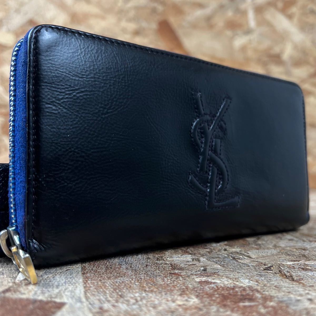□1円□美品□男女□長財布 ブラック□YvesSaintLaurent イブサン 