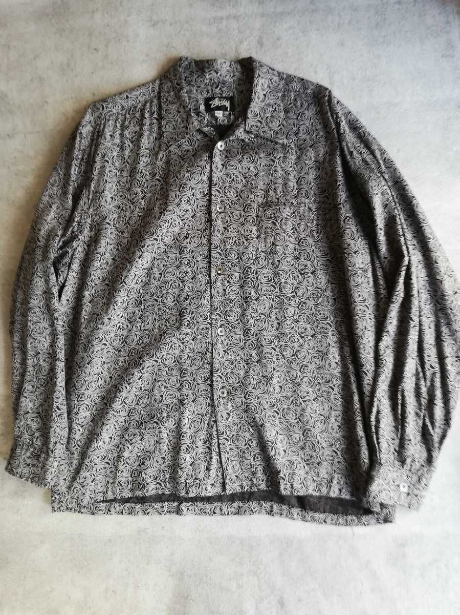 幻黒タグ!! OLD STUSSY 渦柄 レーヨンシャツ M L USA製 90s 