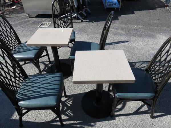 引取限定 天然石テーブル2台 木製イス5脚 まとめて aa637A