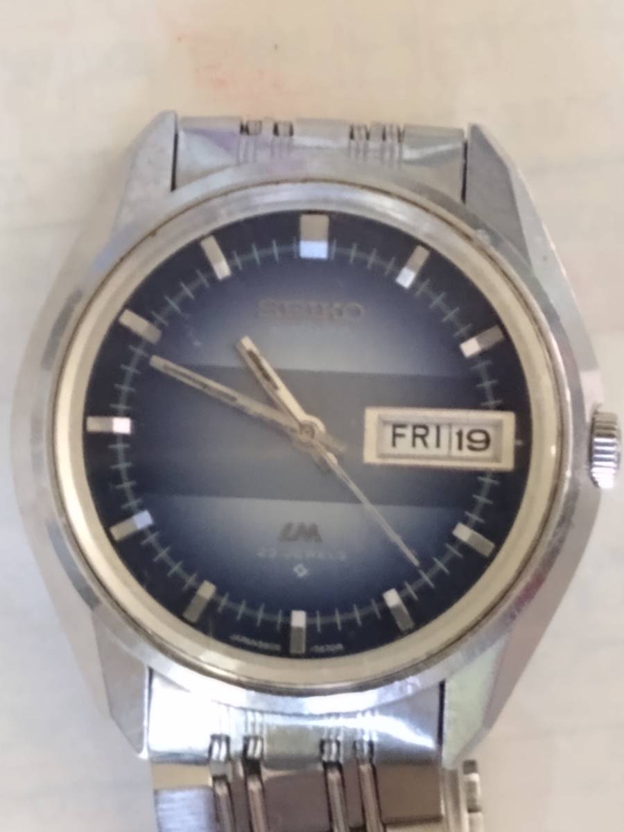ジャンク SEIKO セイコ- 腕時計 5606-7280 青文字盤 カットガラス 23石