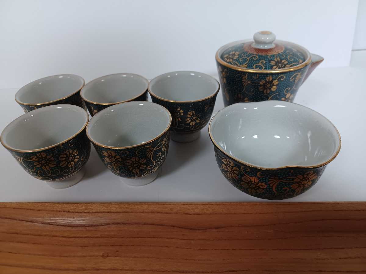 竹泉 煎茶器 九谷写 無傷完品 煎茶道具 赤絵 山水人物文