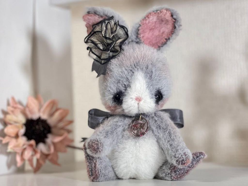 mighetto* ハンドメイド テディベア グレー うさぎ ぬいぐるみ