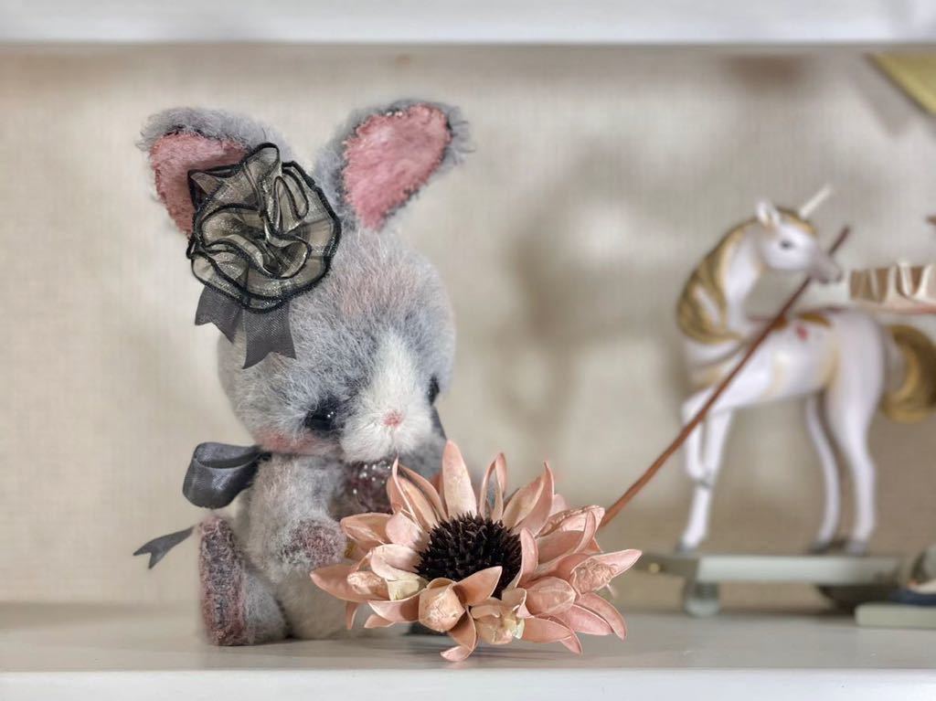 mighetto* ハンドメイド テディベア グレー うさぎ ぬいぐるみ