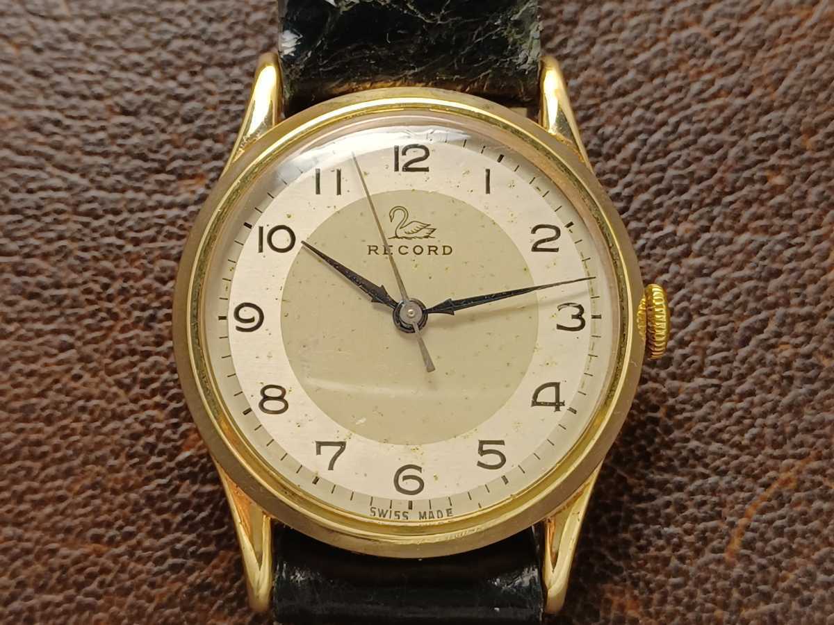 1950年代英国 RECORD WATCH Co 金無垢ケース！オリジナルツートン文字 