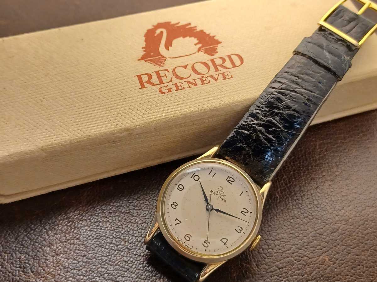 1950年代英国 RECORD WATCH Co 金無垢ケース！オリジナルツートン文字 