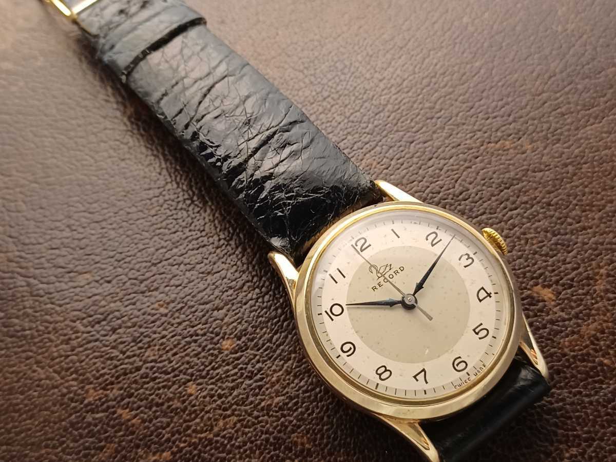 1950年代英国 RECORD WATCH Co 金無垢ケース！オリジナルツートン文字 