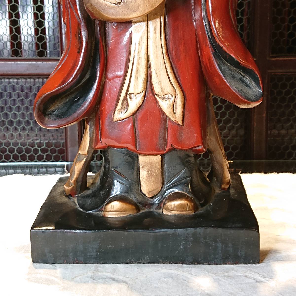 A01-0905 弁財天 彩色彫刻 木像 七福神 縁起置物 大型 古物(木工、竹 