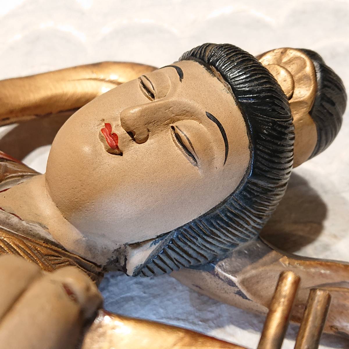 A01-0905 弁財天 彩色彫刻 木像 七福神 縁起置物 大型 古物(木工、竹 