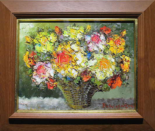 □渡部ひでき□ 宝湖会 【薔薇】 油彩 6号 直筆サイン 真作保証