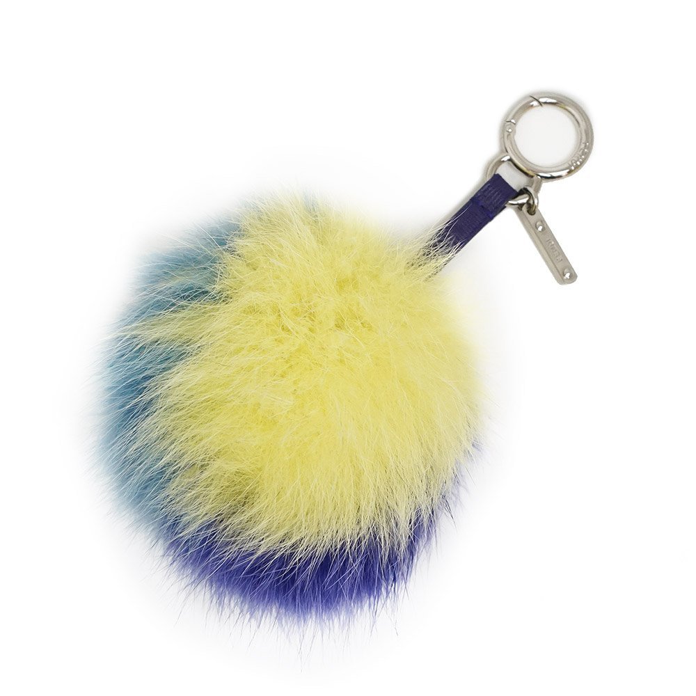 （中古）フェンディ FENDI ポンポン バッグチャーム キーホルダー フォックスファー レザー トリコロール パープル イエロー ブルー 7AR259 フェンディ FENDI ポンポンチャーム ボンボンチャーム (フェンディ バッグチャーム（ブランドフェンディ）（バッグ用