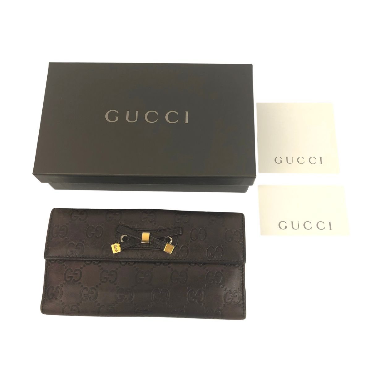 A916□GUCCI グッチ□グッチシマ レザーリボン長財布 □GGシグネチャー