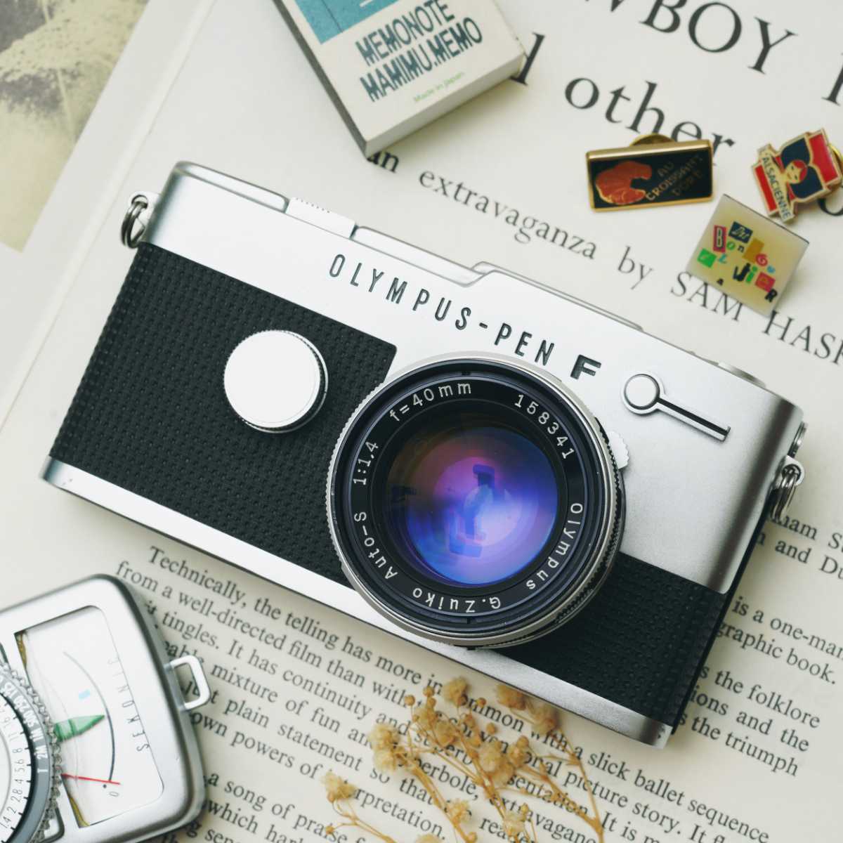 【美品・調整済】　オリンパスペンF 40mm f1.4　付属品付　すぐ撮影出来ます OLYMPUS　PEN 　ハーフサイズ　大口径　フィルムカメラ_1