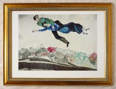 額装ポスター シャガール作「街上の恋人」 50X70cm-新品-即決-