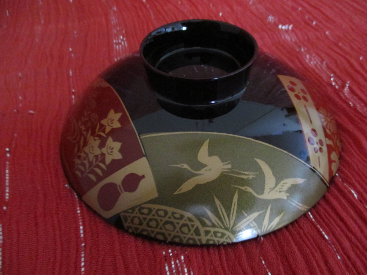 □漆器 【特撰 蓋付 汁椀】 和食器 お椀 金彩 慶事 双鶴 竹 梅 桔梗