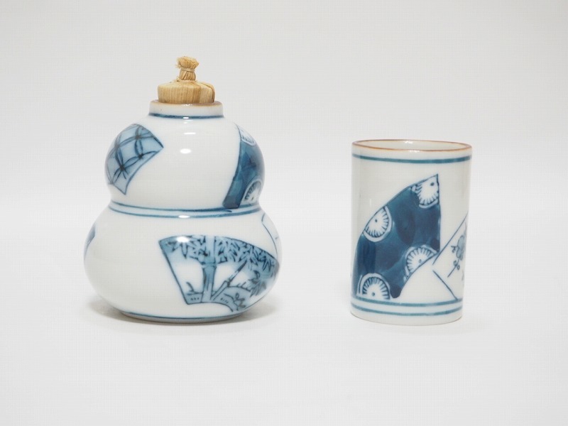 A0960 洞華 作 染付 振出 茶巾筒 セット ☆ 茶道具 茶器 抹茶道具 抹茶