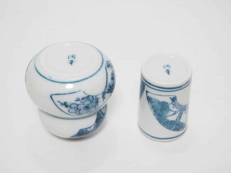 A0960 洞華 作 染付 振出 茶巾筒 セット ☆ 茶道具 茶器 抹茶道具 抹茶