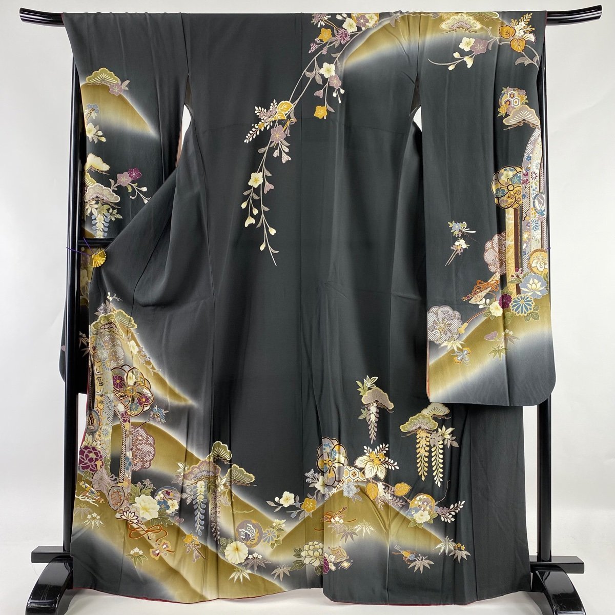 豪華 全面柄 正絹 振袖 長襦袢 2点セット 金駒 身丈158.5cm 着物屋こころ□極上 振袖 長襦袢セット（袷） 型染め 飛鶴吉祥花天井文