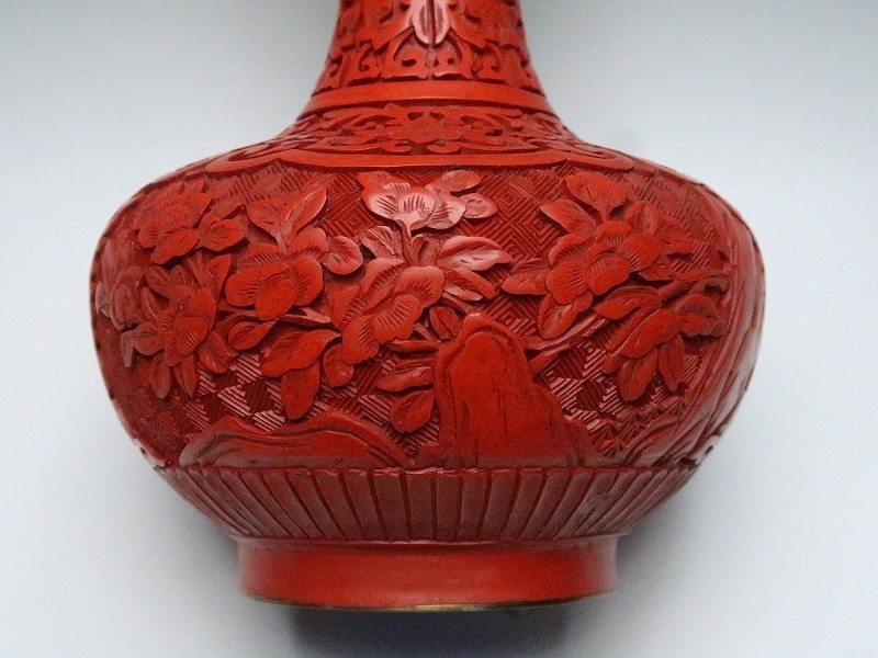 堆朱花文花瓶 中国 黒堆朱 花瓶 雲龍文 骨董品 中国 黒堆朱 花瓶 雲龍