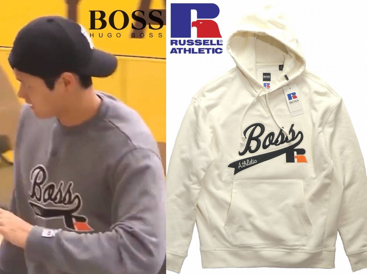 秋冬春31，000円新品HUGO BOSSヒューゴ・ボス★BOSS×RUSSELLコレクション「レトロ・アメリカーナ」白フーディー【欧米M＝日本L】 - HUGO | スウェットシャツ ボスヒューゴボス bossの通販