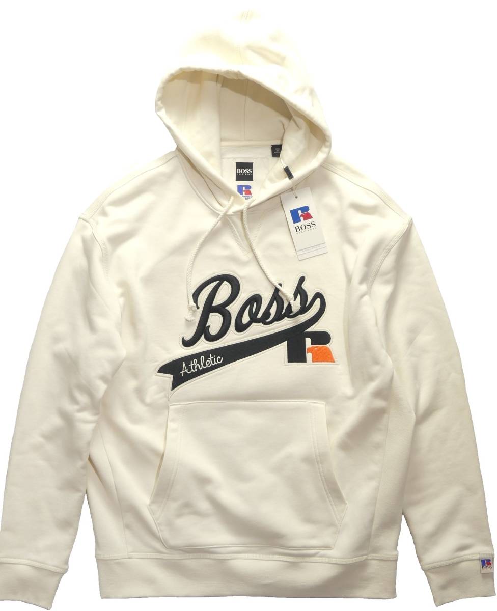 秋冬春31，000円新品HUGO BOSSヒューゴ・ボス★BOSS×RUSSELLコレクション「レトロ・アメリカーナ」白フーディー【欧米M＝日本L】 - HUGO | スウェットシャツ ボスヒューゴボス bossの通販