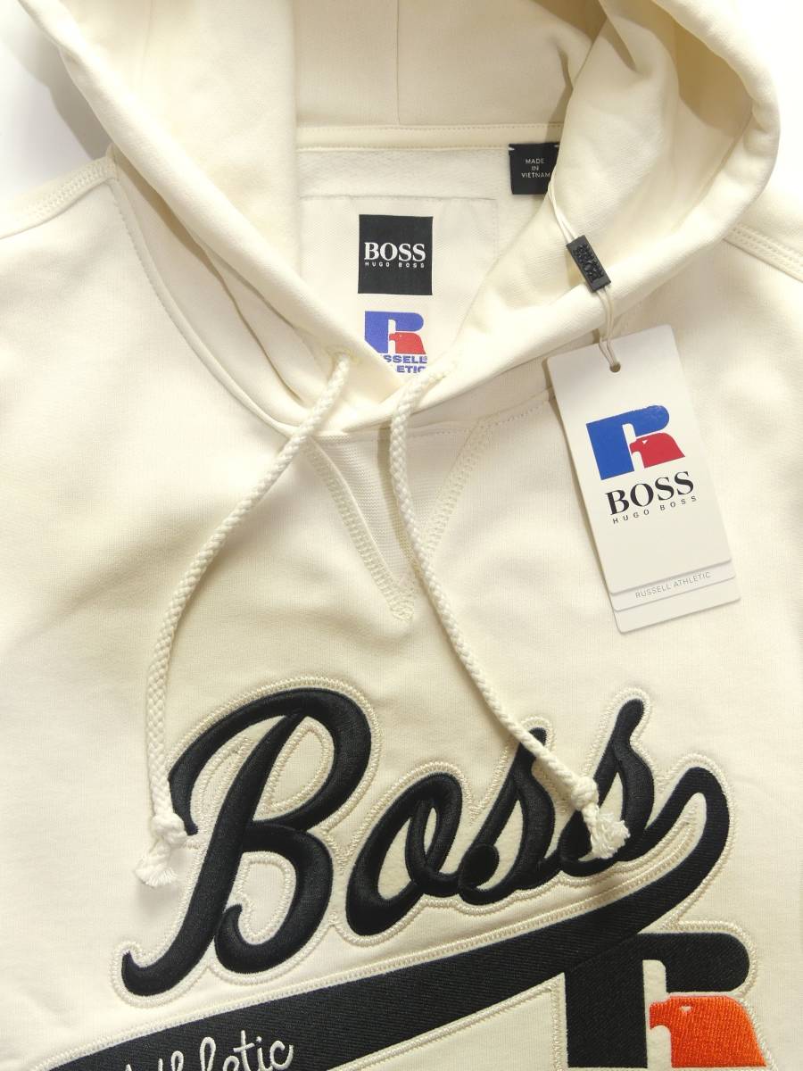 秋冬春31，000円新品HUGO BOSSヒューゴ・ボス★BOSS×RUSSELLコレクション「レトロ・アメリカーナ」白フーディー【欧米M＝日本L】 - HUGO | スウェットシャツ ボスヒューゴボス bossの通販
