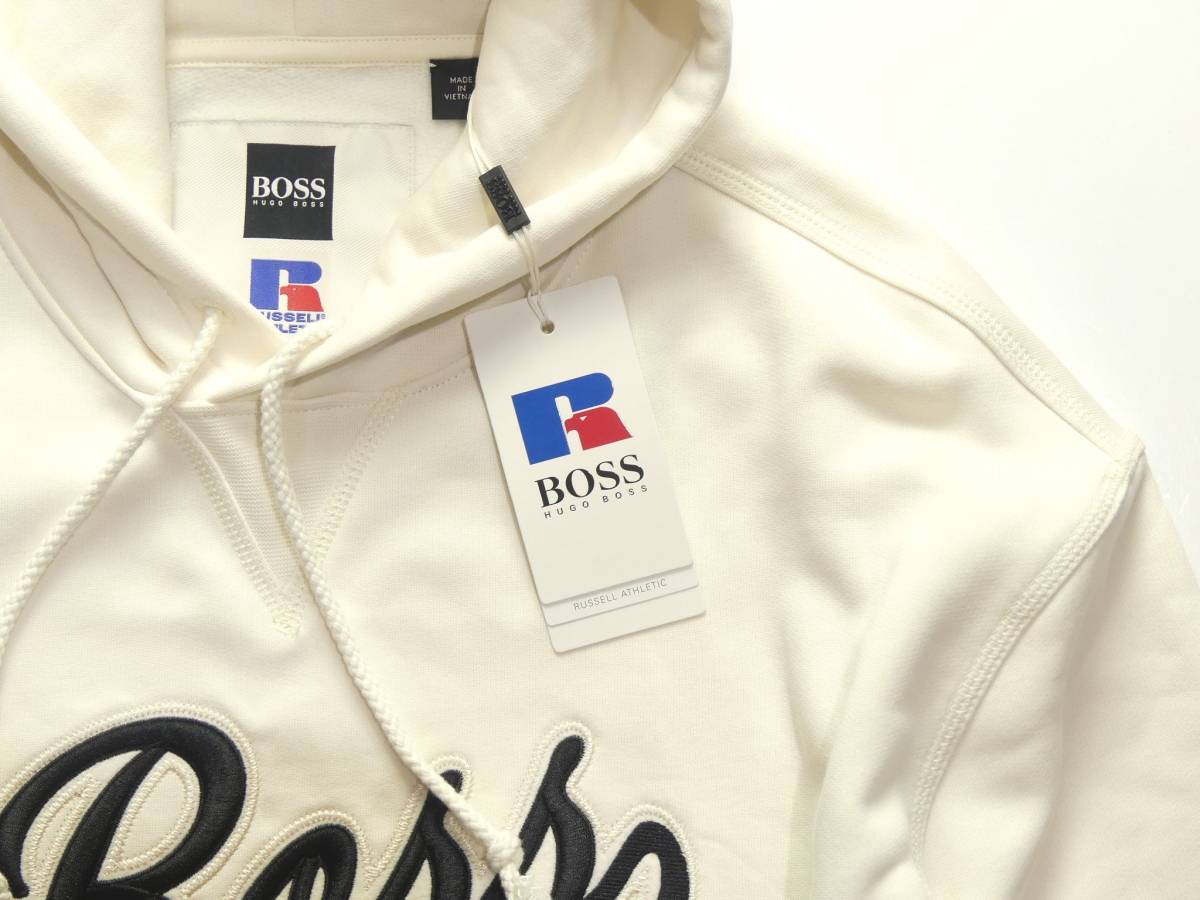 秋冬春31，000円新品HUGO BOSSヒューゴ・ボス★BOSS×RUSSELLコレクション「レトロ・アメリカーナ」白フーディー【欧米M＝日本L】 - HUGO | スウェットシャツ ボスヒューゴボス bossの通販