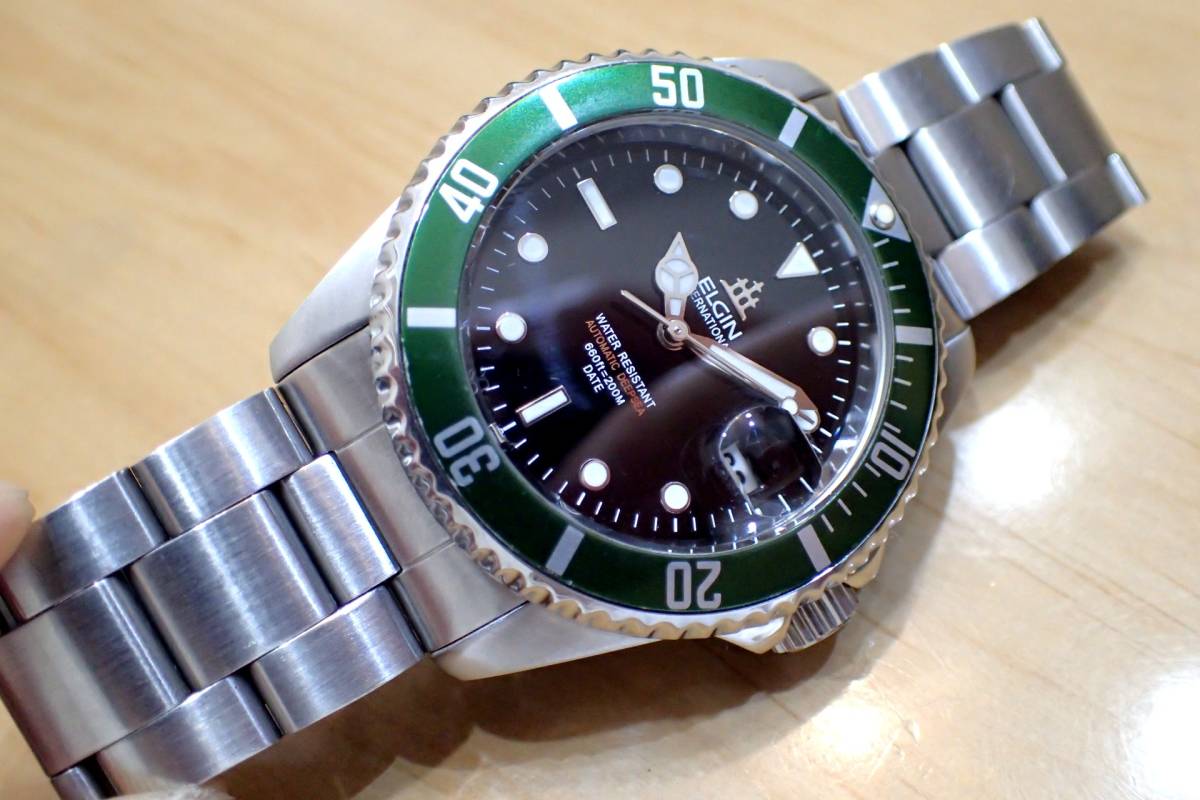 美品/動作品 ◇エルジン/ELGIN 200mダイバーズ◇ FK-531-G/グリーン 