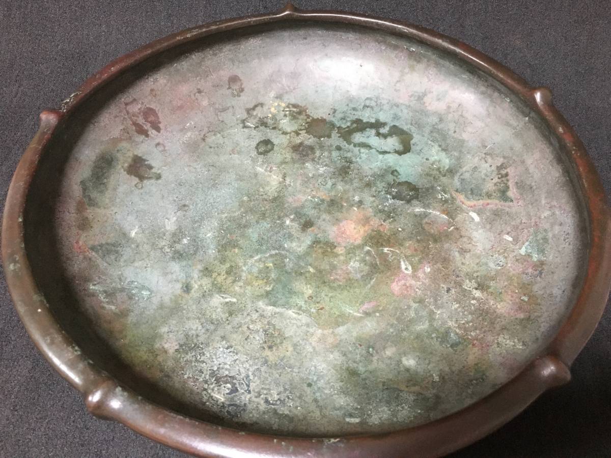 水盤 | 花器 楕円 長辺 中古水盤 大型 銅水盤 小判 時代○古銅水盤