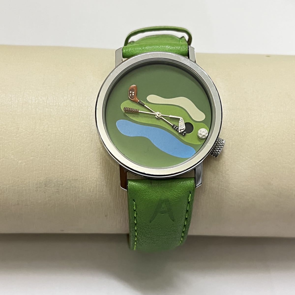 アンティーク ビンテージ Akteo フランス製 ゴルフ 時計 腕時計 緑文字  