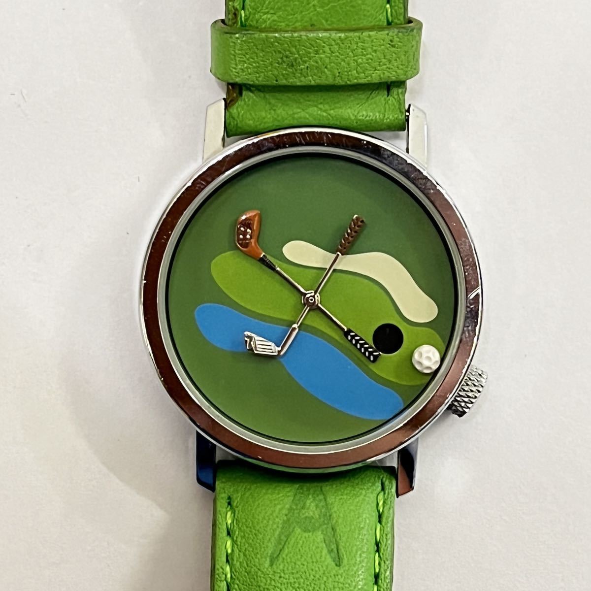 アンティーク ビンテージ Akteo フランス製 ゴルフ 時計 腕時計 緑文字  