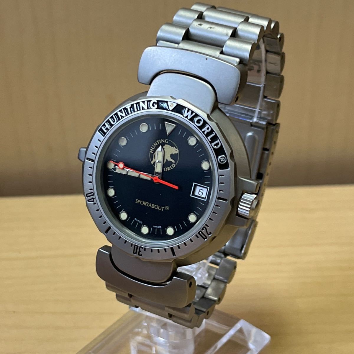 【T0916】HUNTING WORLD ハンティングワールド SPORT ABOUT SPM-01529089 腕時計 メンズ腕時計 クォーツ 黒文字盤 動作未確認 不動品