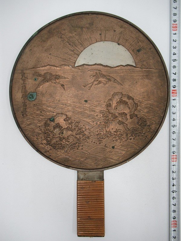 古鏡 和鏡 銅鏡 花絵図ラs2278 ミラー 鶴亀松竹 高砂 金属工芸